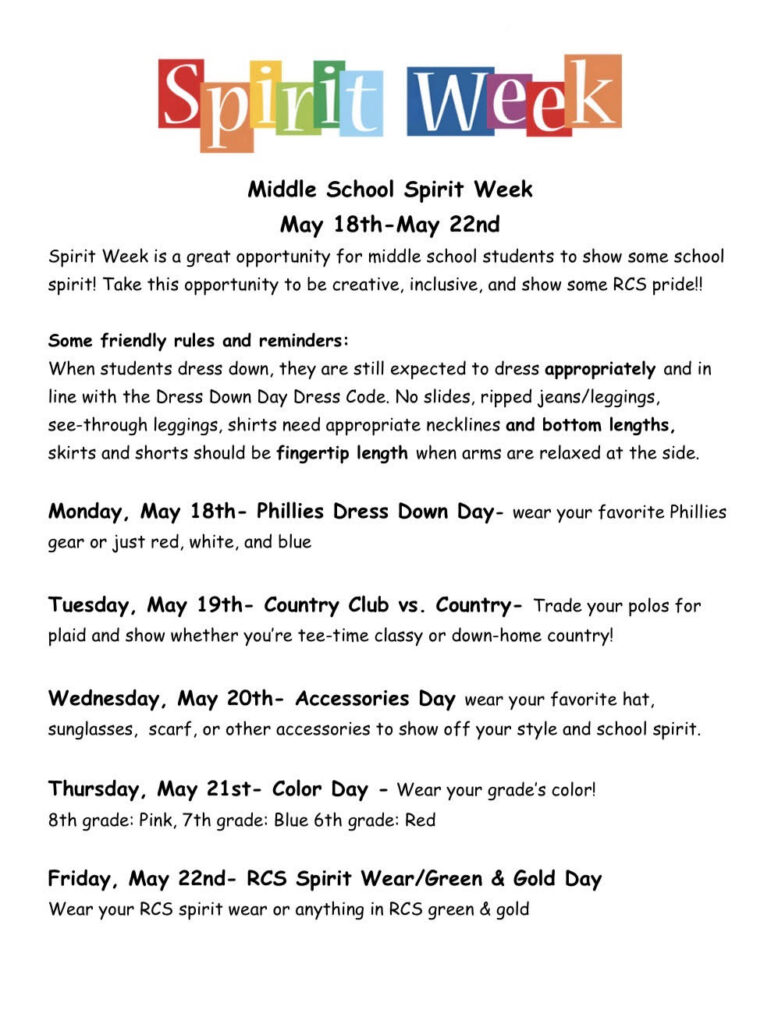 Middle School Spirit Week May 18-22